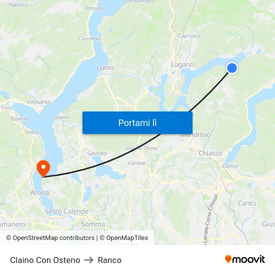 Claino Con Osteno to Ranco map
