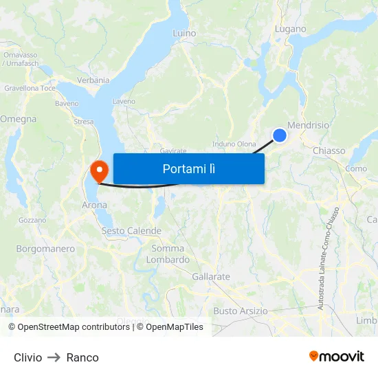Clivio to Ranco map