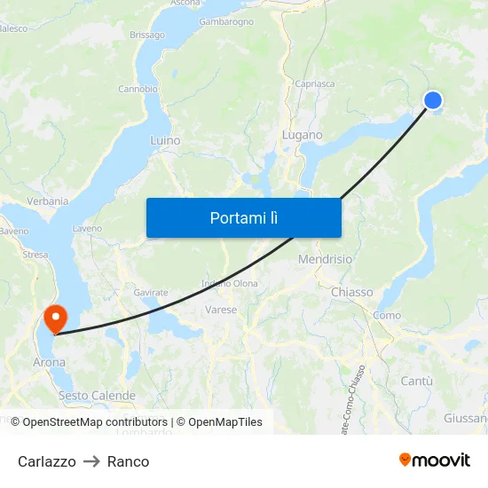 Carlazzo to Ranco map