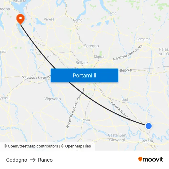 Codogno to Ranco map