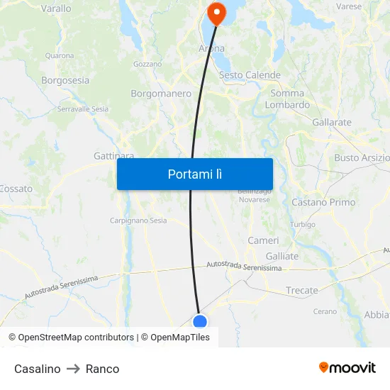 Casalino to Ranco map