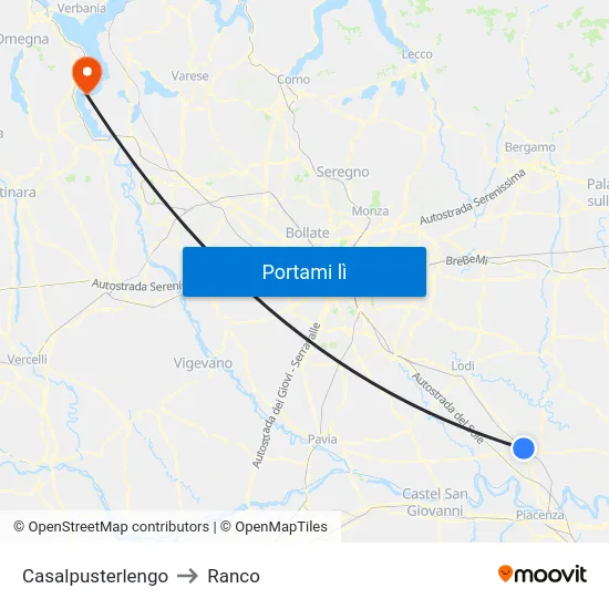 Casalpusterlengo to Ranco map