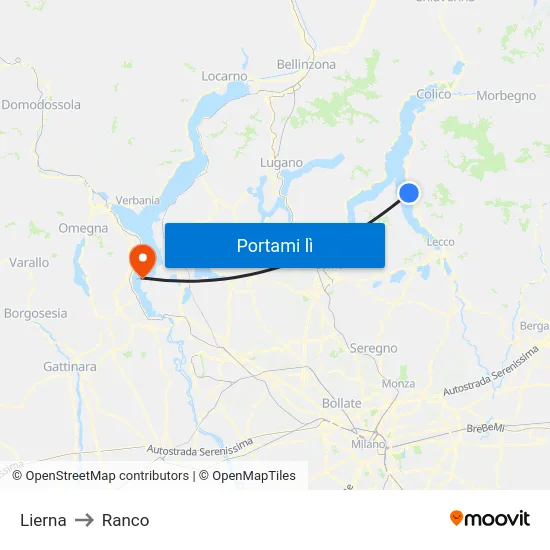 Lierna to Ranco map
