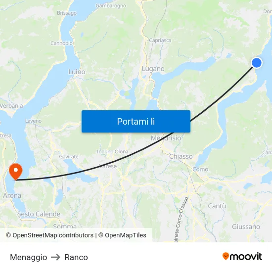 Menaggio to Ranco map
