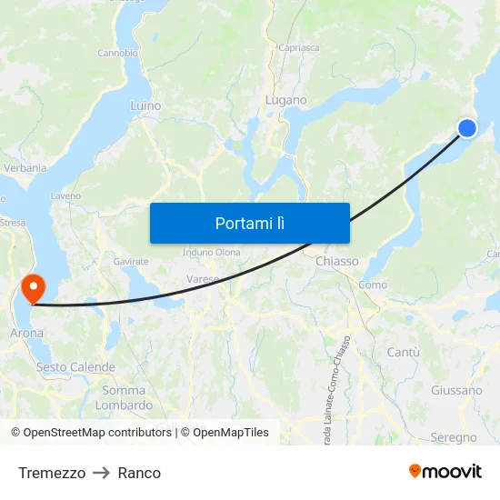 Tremezzo to Ranco map