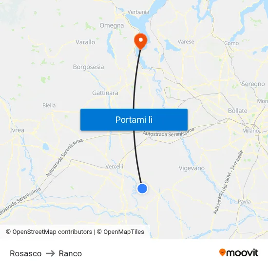 Rosasco to Ranco map