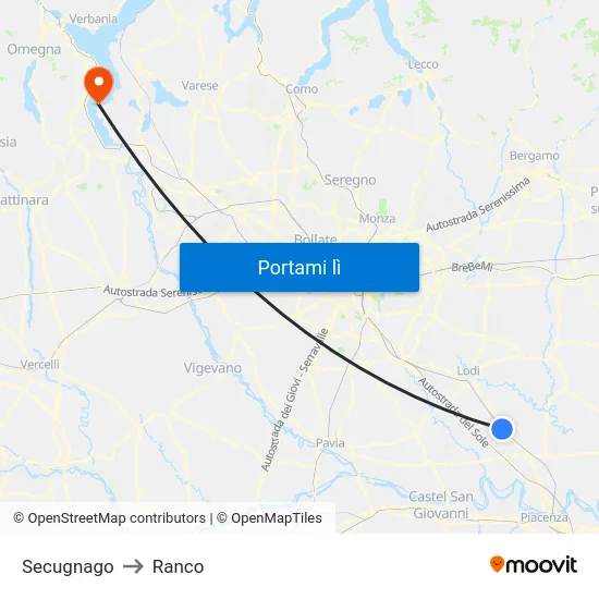Secugnago to Ranco map