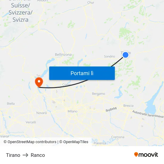 Tirano to Ranco map