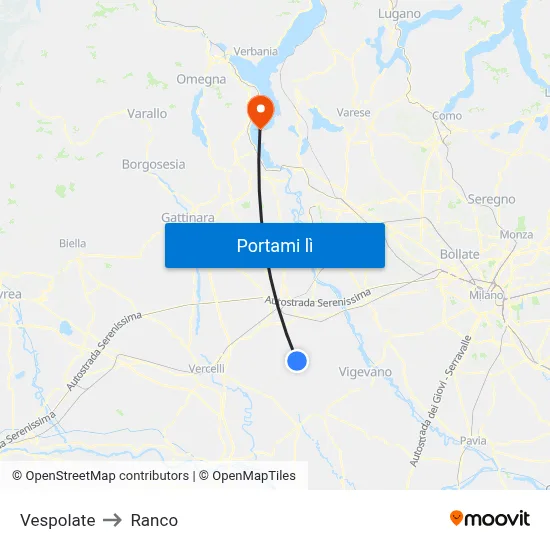 Vespolate to Ranco map