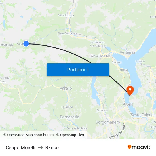 Ceppo Morelli to Ranco map
