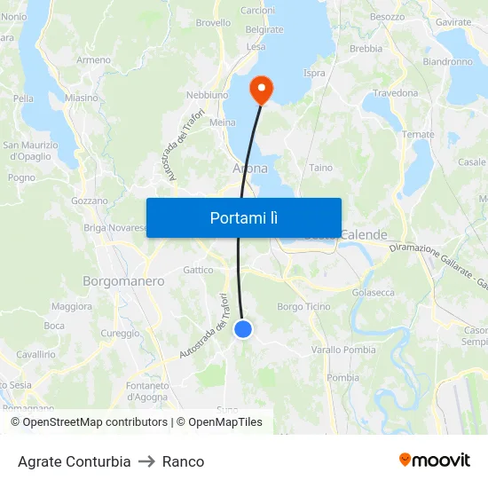Agrate Conturbia to Ranco map