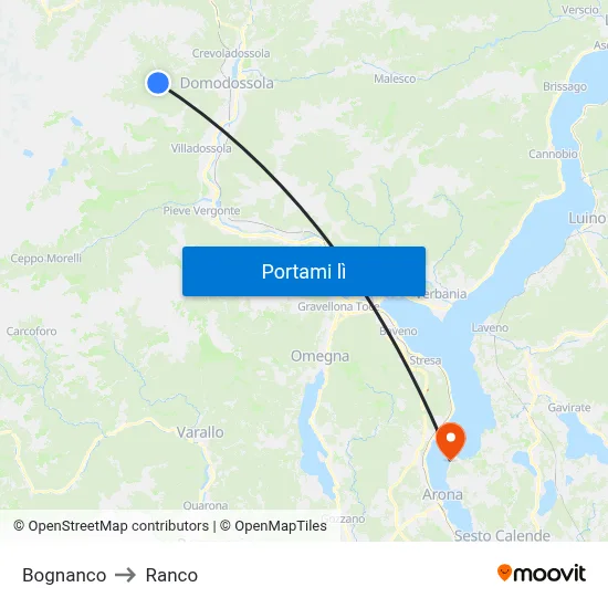 Bognanco to Ranco map
