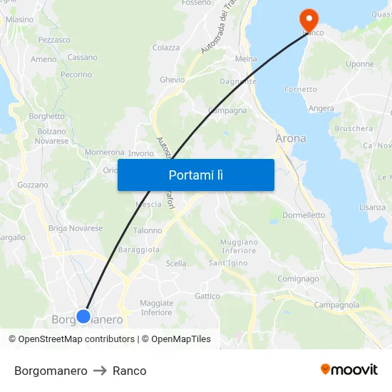 Borgomanero to Ranco map