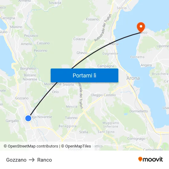 Gozzano to Ranco map