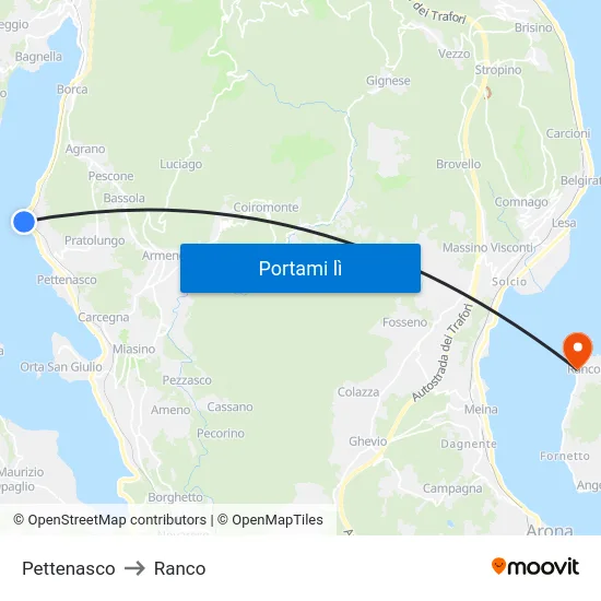 Pettenasco to Ranco map