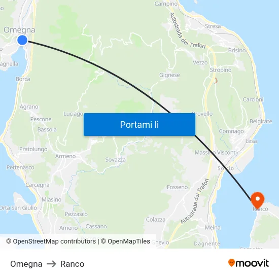 Omegna to Ranco map