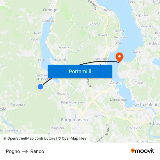 Pogno to Ranco map