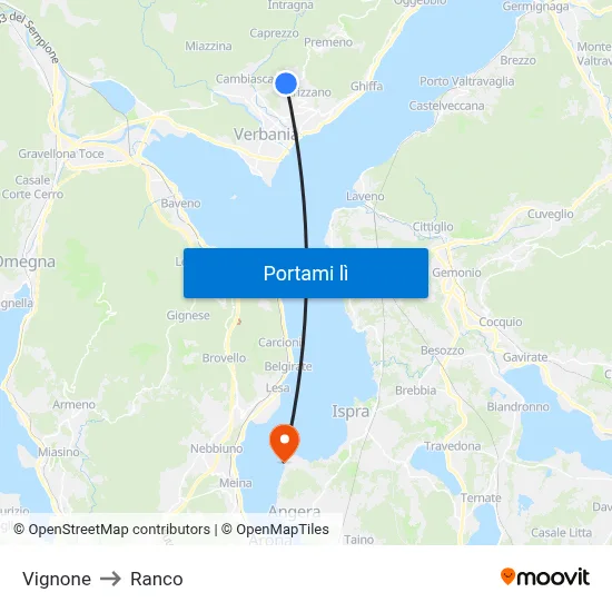 Vignone to Ranco map