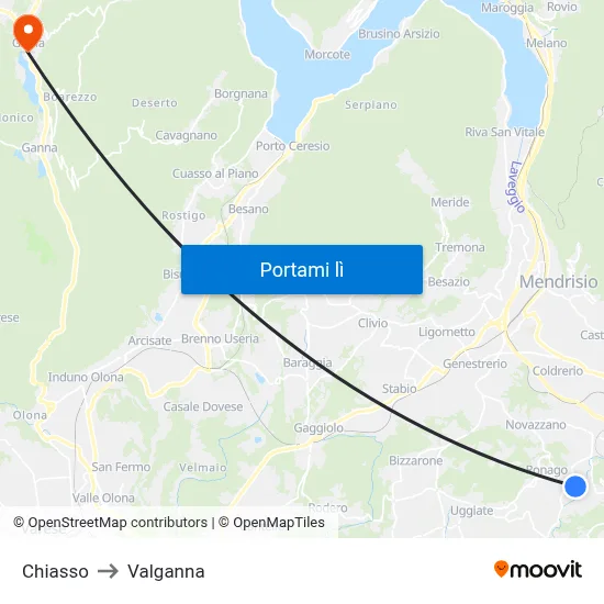 Chiasso to Valganna map