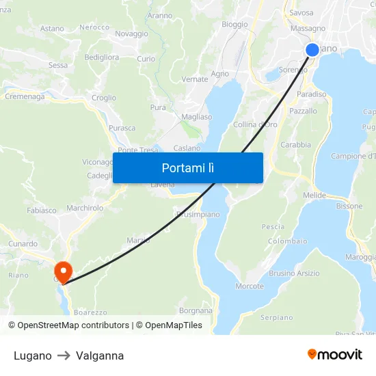 Lugano to Valganna map