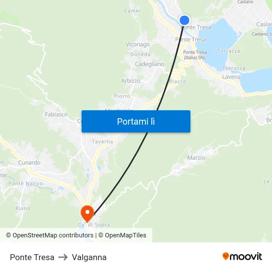 Ponte Tresa to Valganna map