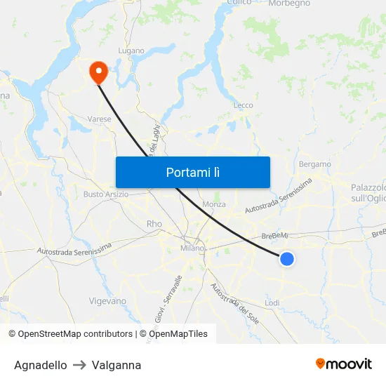 Agnadello to Valganna map