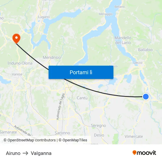 Airuno to Valganna map