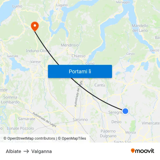 Albiate to Valganna map