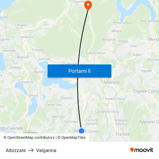 Albizzate to Valganna map