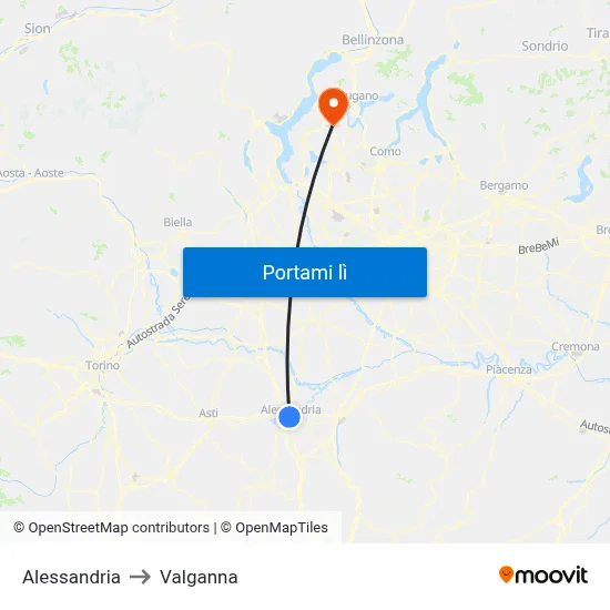 Alessandria to Valganna map
