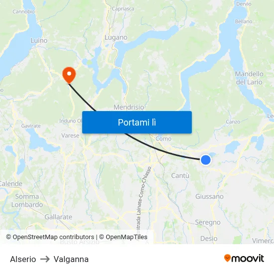 Alserio to Valganna map