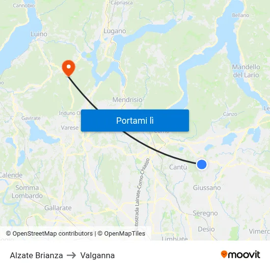 Alzate Brianza to Valganna map