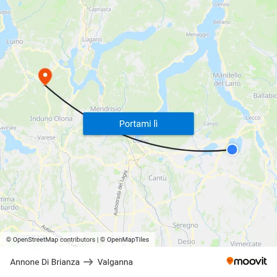 Annone Di Brianza to Valganna map