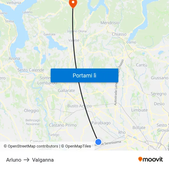 Arluno to Valganna map