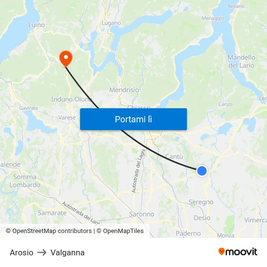 Arosio to Valganna map