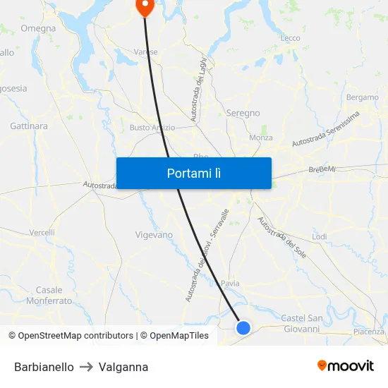 Barbianello to Valganna map