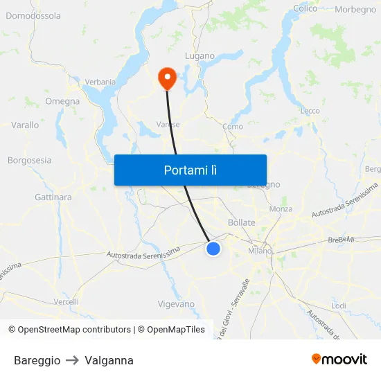 Bareggio to Valganna map