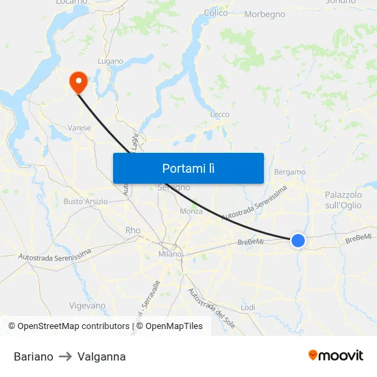 Bariano to Valganna map