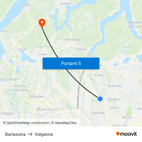 Barlassina to Valganna map