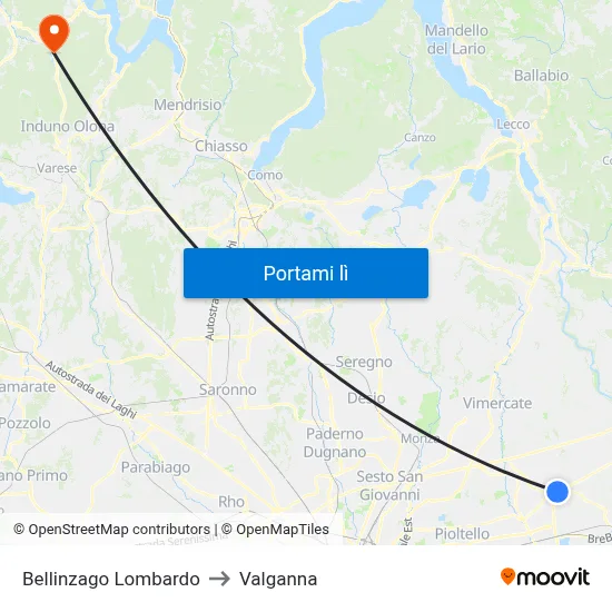 Bellinzago Lombardo to Valganna map
