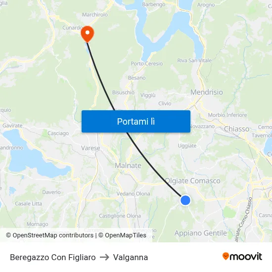 Beregazzo Con Figliaro to Valganna map
