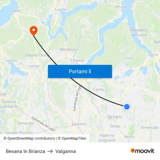 Besana In Brianza to Valganna map