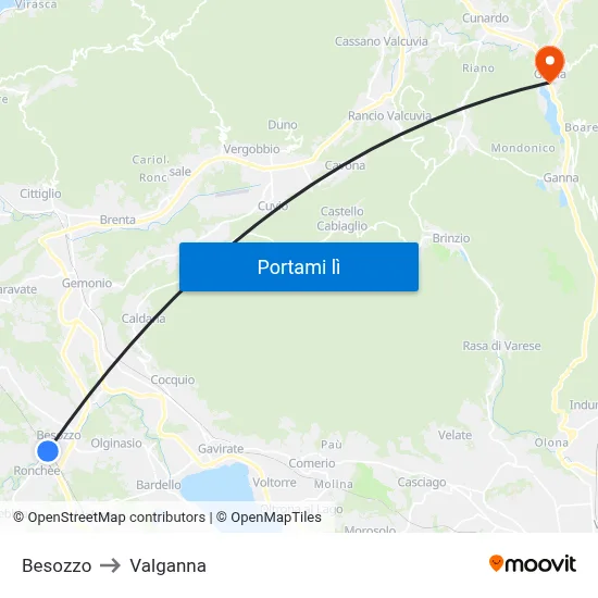 Besozzo to Valganna map