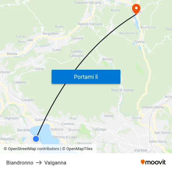 Biandronno to Valganna map