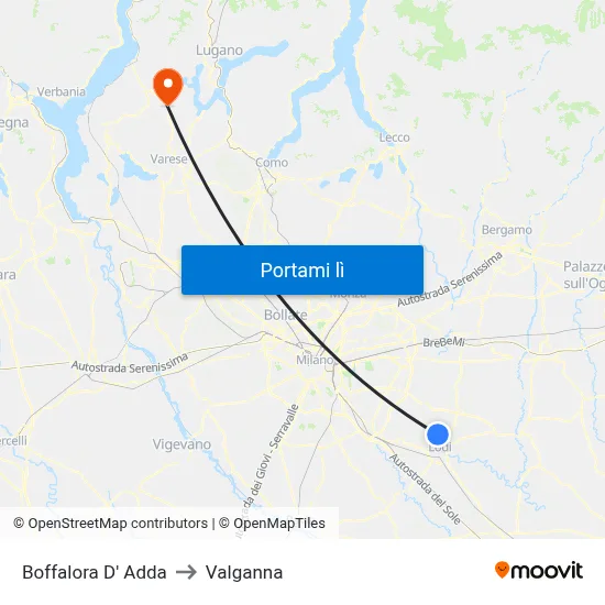 Boffalora D' Adda to Valganna map
