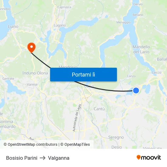 Bosisio Parini to Valganna map