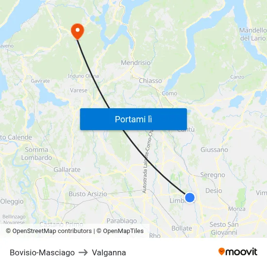 Bovisio-Masciago to Valganna map