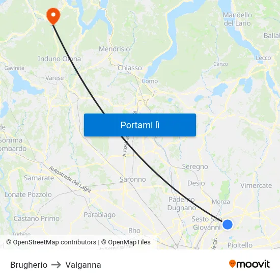Brugherio to Valganna map