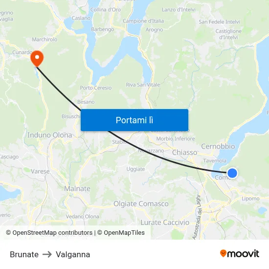 Brunate to Valganna map