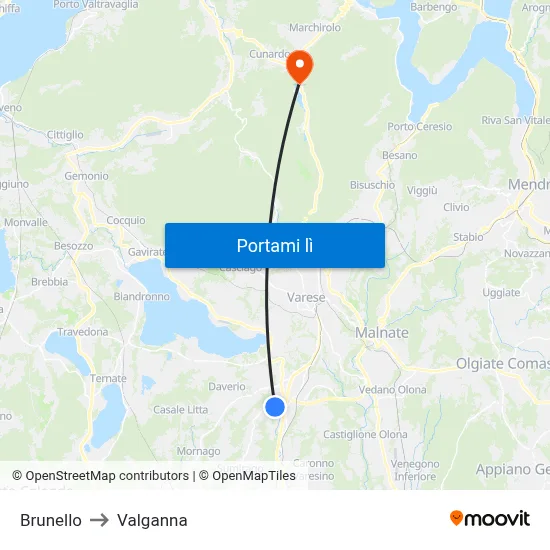 Brunello to Valganna map